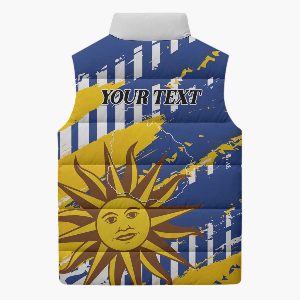Personalized Uruguay 200th Independence Day Sleeveless Puffer Jacket Sol de Mayo Grunge Stylized - Wonder Print Shop