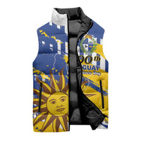Personalized Uruguay 200th Independence Day Sleeveless Puffer Jacket Sol de Mayo Grunge Stylized - Wonder Print Shop