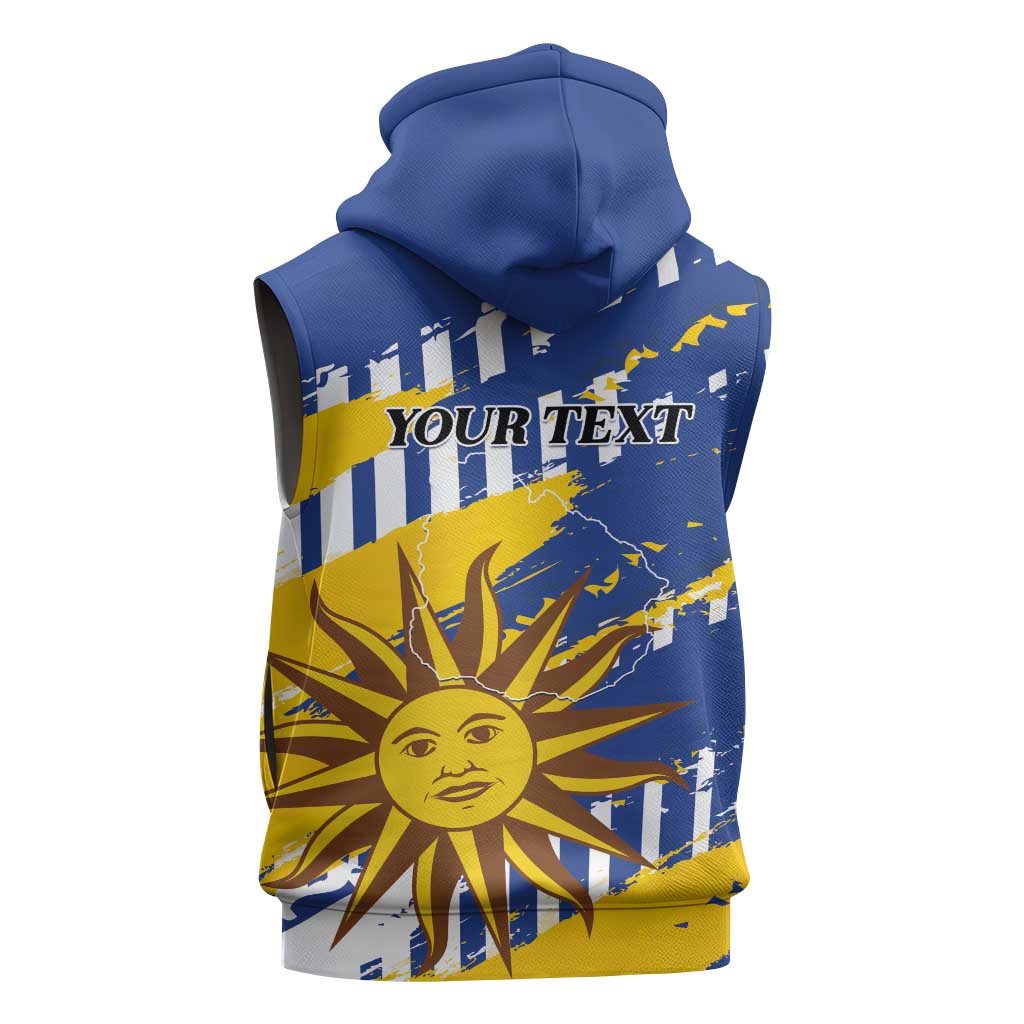 Personalized Uruguay 200th Independence Day Sleeveless Zip Hoodie Sol de Mayo Grunge Stylized - Wonder Print Shop