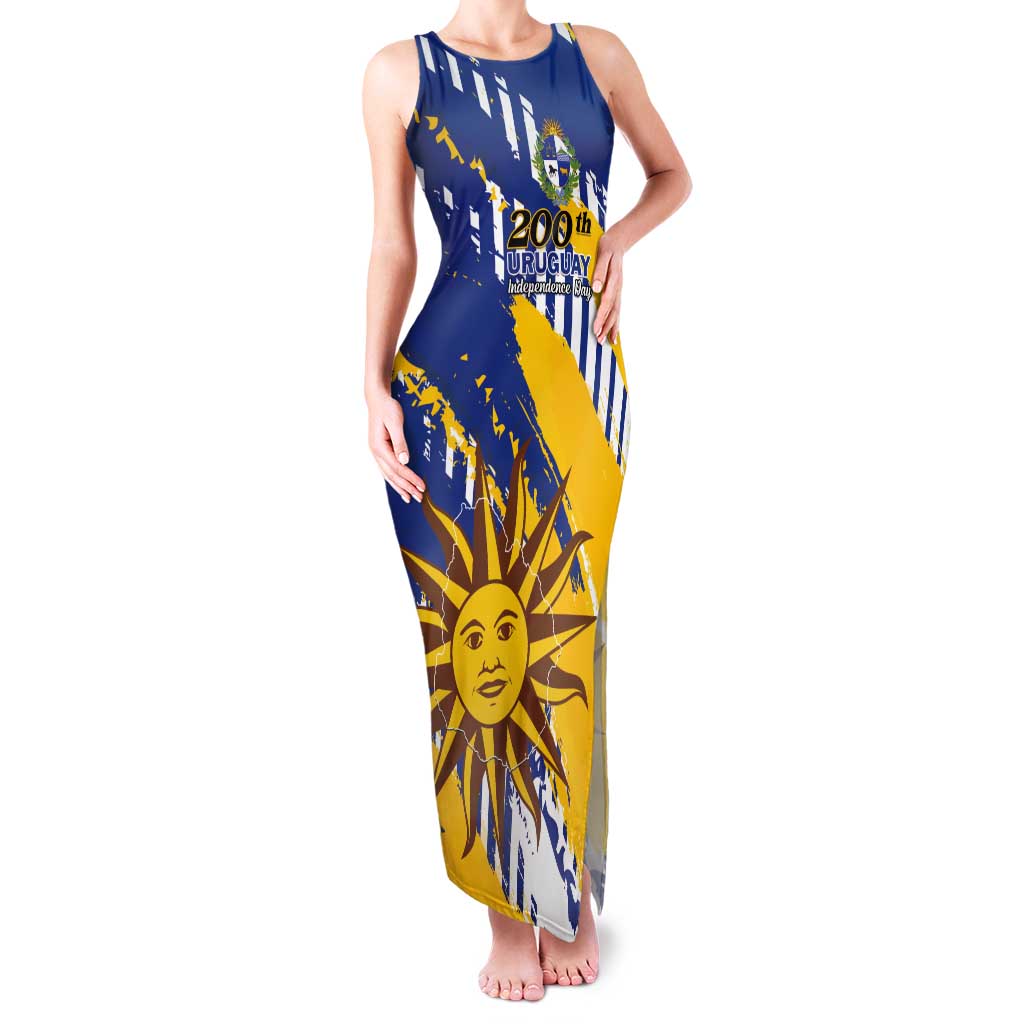 Personalized Uruguay 200th Independence Day Tank Maxi Dress Sol de Mayo Grunge Stylized - Wonder Print Shop
