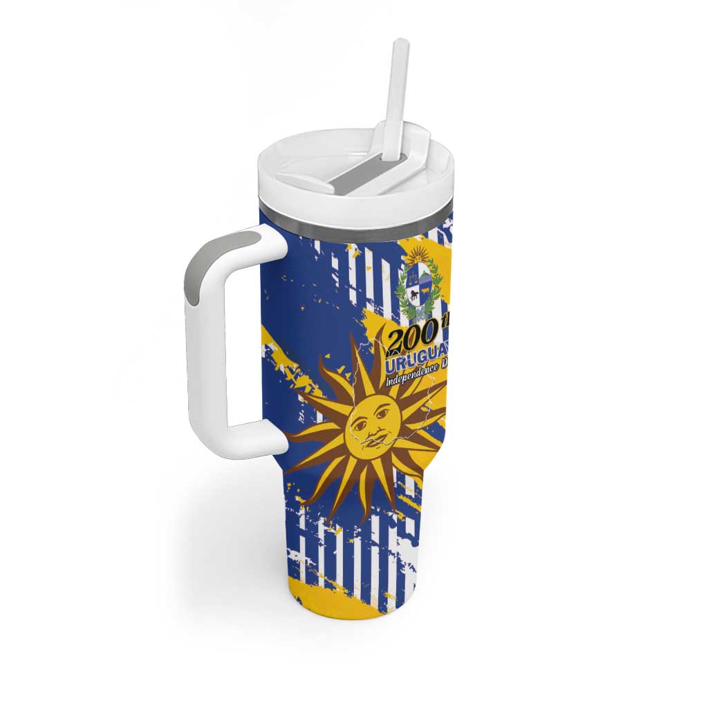 Personalized Uruguay 200th Independence Day Tumbler With Handle Sol de Mayo Grunge Stylized - Wonder Print Shop