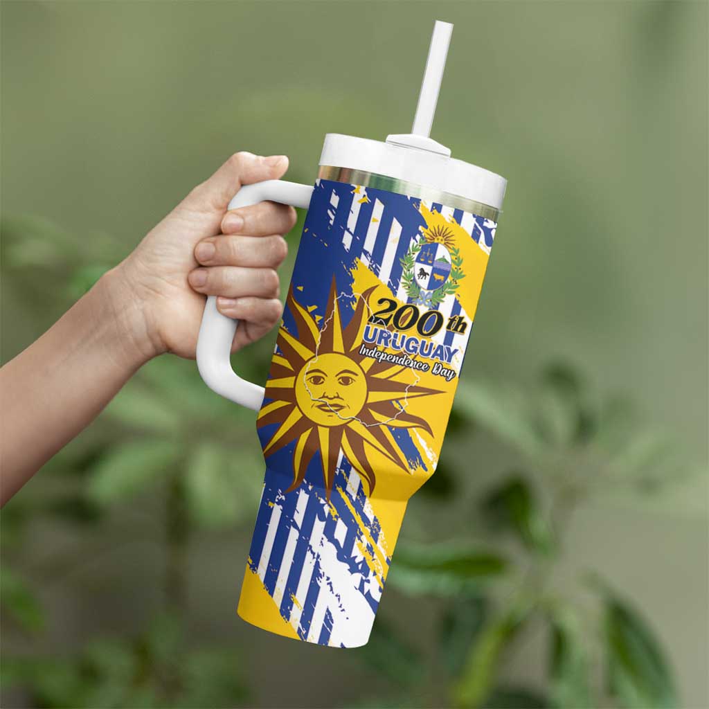 Personalized Uruguay 200th Independence Day Tumbler With Handle Sol de Mayo Grunge Stylized - Wonder Print Shop