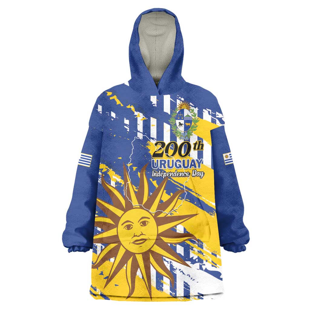 Personalized Uruguay 200th Independence Day Wearable Blanket Hoodie Sol de Mayo Grunge Stylized - Wonder Print Shop