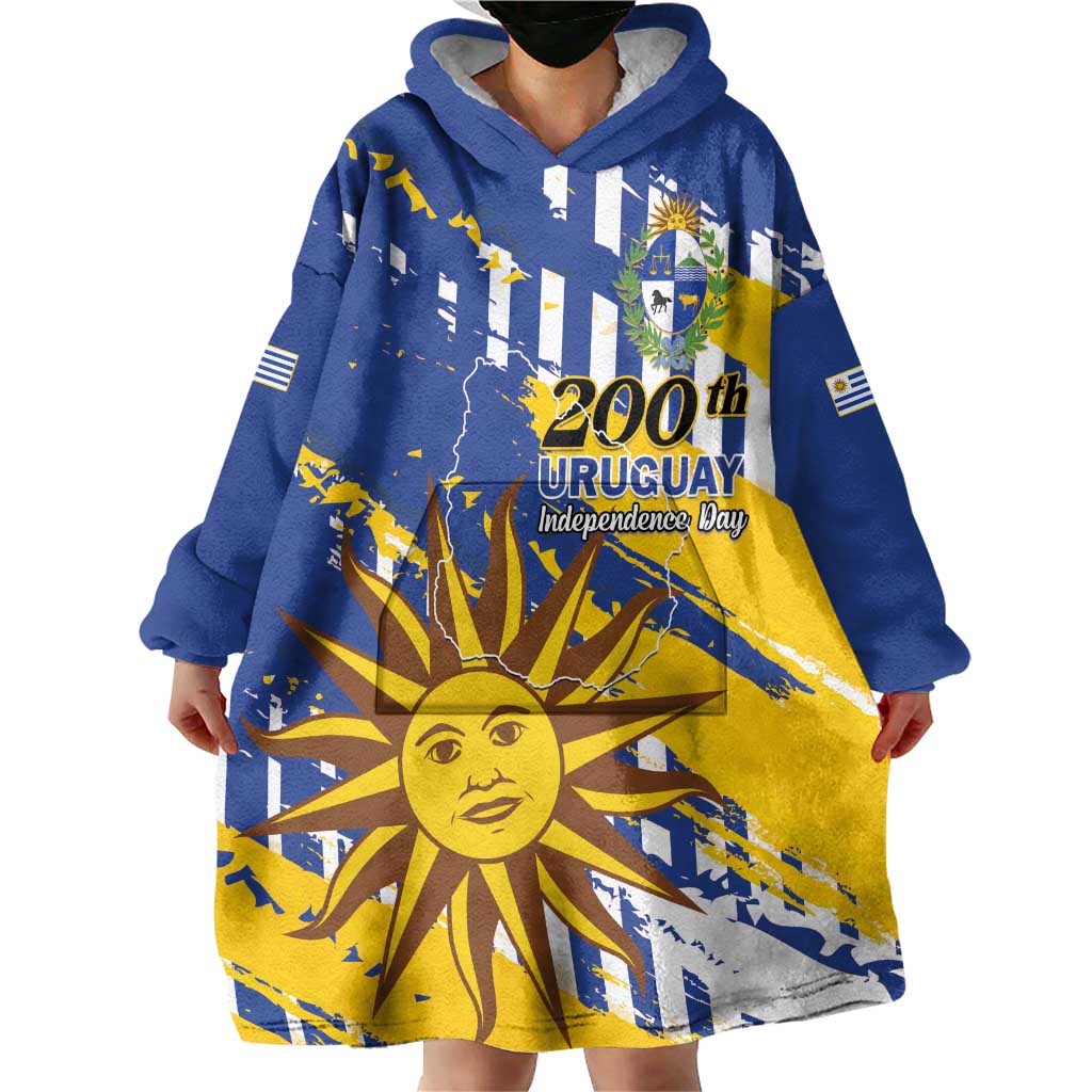 Personalized Uruguay 200th Independence Day Wearable Blanket Hoodie Sol de Mayo Grunge Stylized - Wonder Print Shop