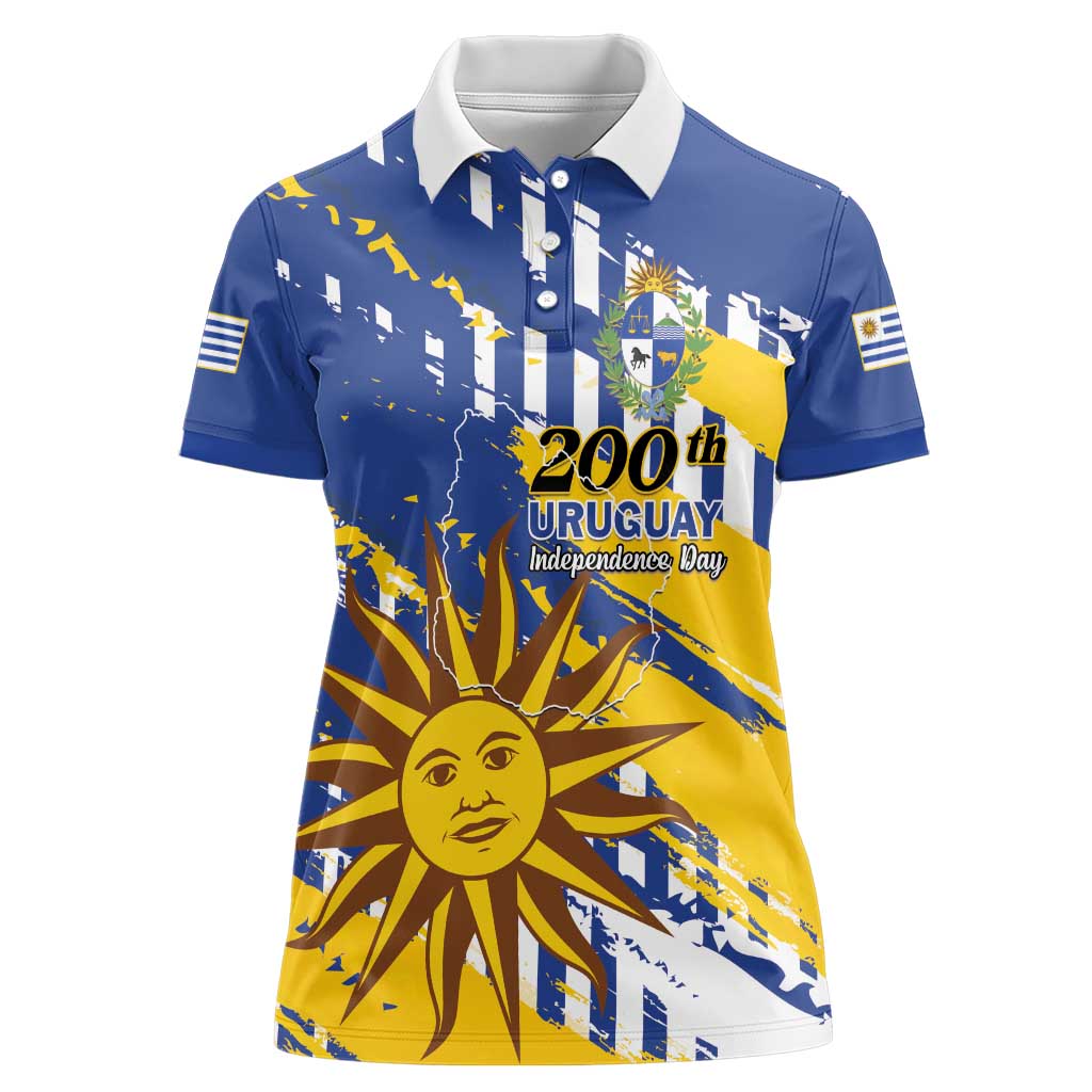 Personalized Uruguay 200th Independence Day Women Polo Shirt Sol de Mayo Grunge Stylized - Wonder Print Shop