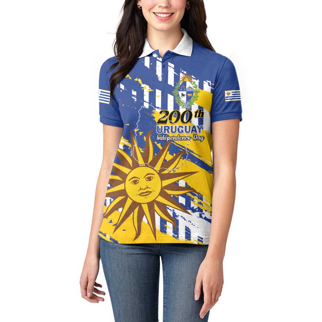 Personalized Uruguay 200th Independence Day Women Polo Shirt Sol de Mayo Grunge Stylized - Wonder Print Shop
