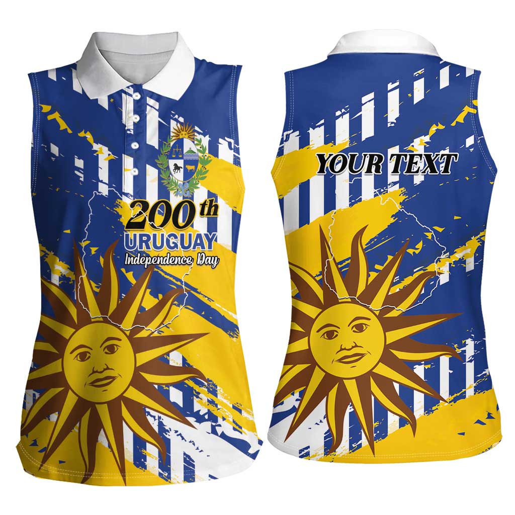 Personalized Uruguay 200th Independence Day Women Sleeveless Polo Shirt Sol de Mayo Grunge Stylized - Wonder Print Shop