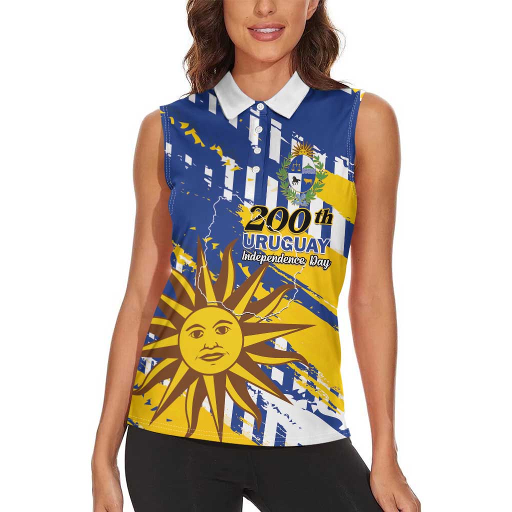 Personalized Uruguay 200th Independence Day Women Sleeveless Polo Shirt Sol de Mayo Grunge Stylized - Wonder Print Shop