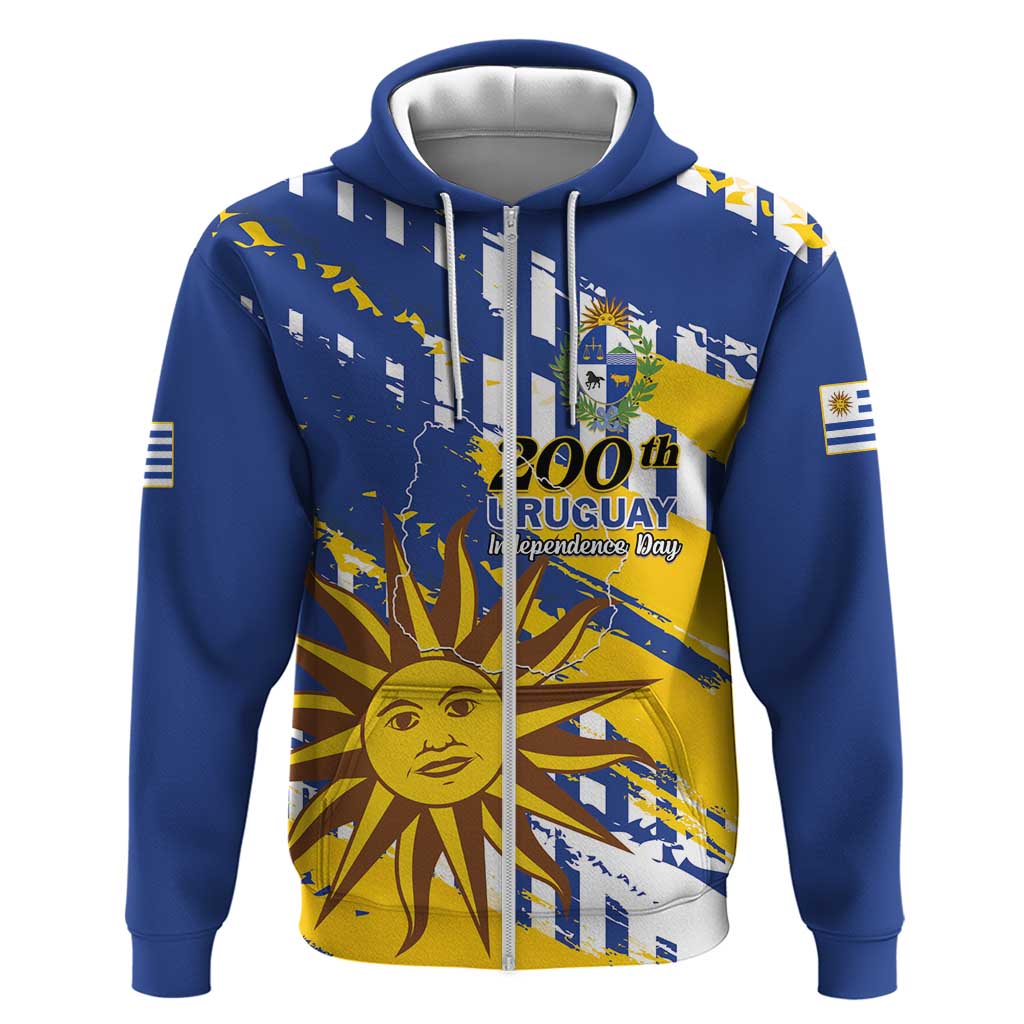 Personalized Uruguay 200th Independence Day Zip Hoodie Sol de Mayo Grunge Stylized - Wonder Print Shop