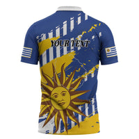Personalized Uruguay 200th Independence Day Zipper Polo Shirt Sol de Mayo Grunge Stylized - Wonder Print Shop