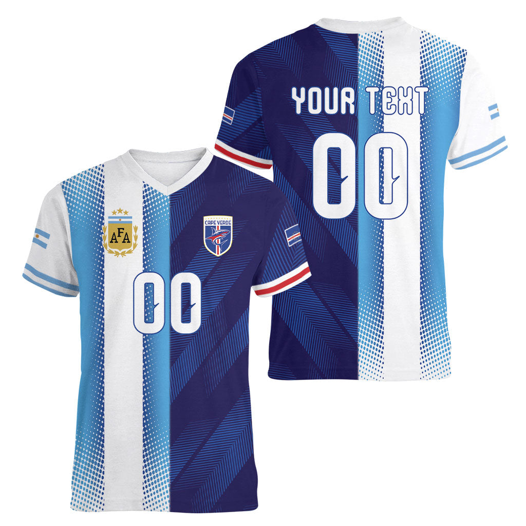 Custom Argentina Cabo Verde 2026 World Football Women V-Neck T-Shirt Forever Pride