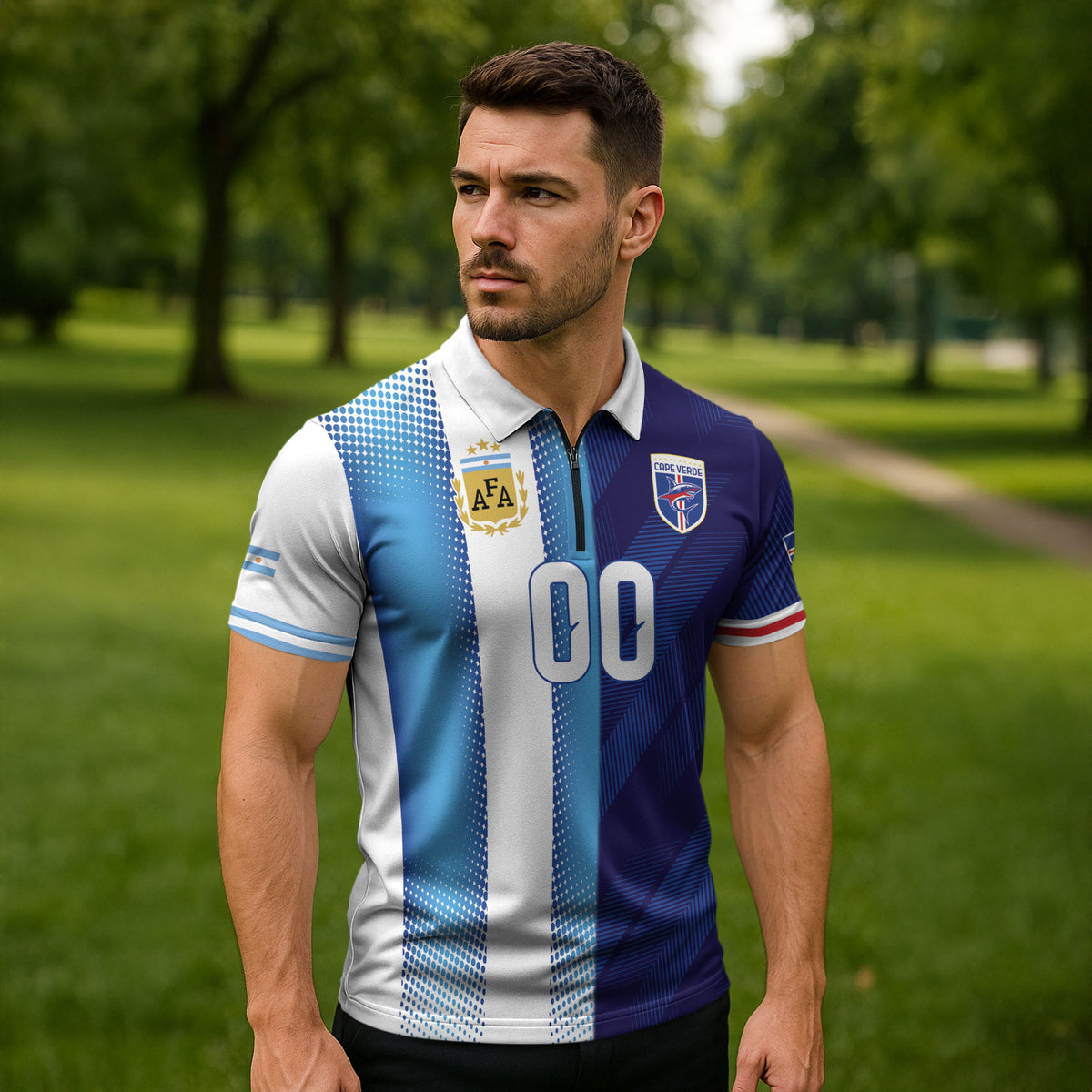 Custom Argentina Cabo Verde 2026 World Football Zipper Polo Shirt Forever Pride