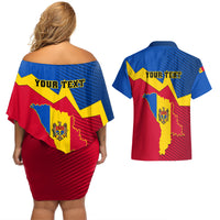 Personalised Moldova Independence Day Couples Matching Off Shoulder Short Dress and Hawaiian Shirt Coat of Arms Special Version - Wonder Print Shop