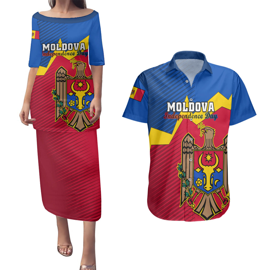 personalised-moldova-independence-day-couples-matching-puletasi-dress-and-hawaiian-shirt-coat-of-arms-special-version