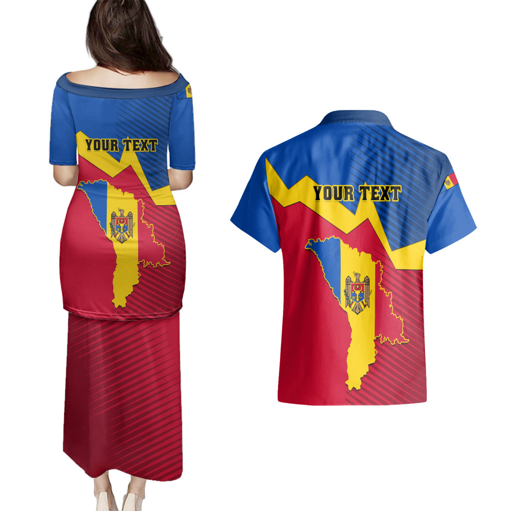 Personalised Moldova Independence Day Couples Matching Puletasi Dress and Hawaiian Shirt Coat of Arms Special Version - Wonder Print Shop