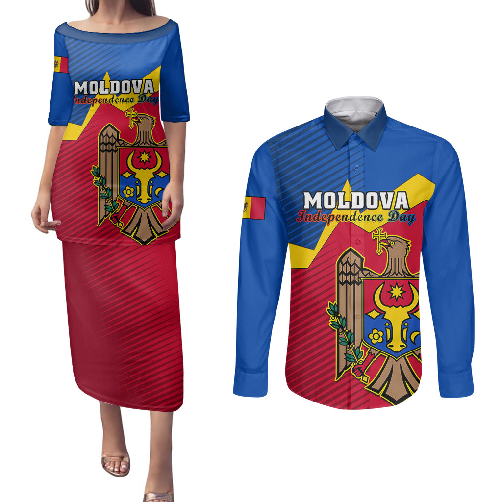 personalised-moldova-independence-day-couples-matching-puletasi-dress-and-long-sleeve-button-shirts-coat-of-arms-special-version