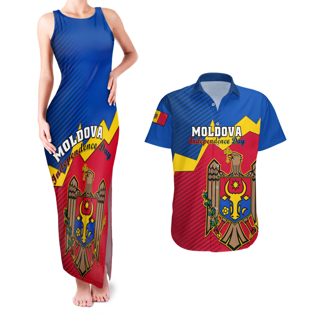 personalised-moldova-independence-day-couples-matching-tank-maxi-dress-and-hawaiian-shirt-coat-of-arms-special-version