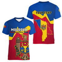 Personalised Moldova Independence Day Women V Neck T Shirt Coat of Arms Special Version - Wonder Print Shop