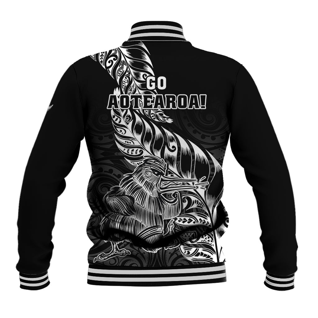 New Zealand Silver Fern Rugby Baseball Jacket Aotearoa Kiwi Maori Black Version - Wonder Print Shop
