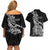 New Zealand Silver Fern Rugby Couples Matching Off Shoulder Short Dress and Hawaiian Shirt Aotearoa Kiwi Maori Black Version - Wonder Print Shop