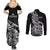 New Zealand Silver Fern Rugby Couples Matching Summer Maxi Dress and Long Sleeve Button Shirts Aotearoa Kiwi Maori Black Version - Wonder Print Shop