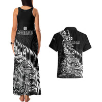 New Zealand Silver Fern Rugby Couples Matching Tank Maxi Dress and Hawaiian Shirt Aotearoa Kiwi Maori Black Version - Wonder Print Shop