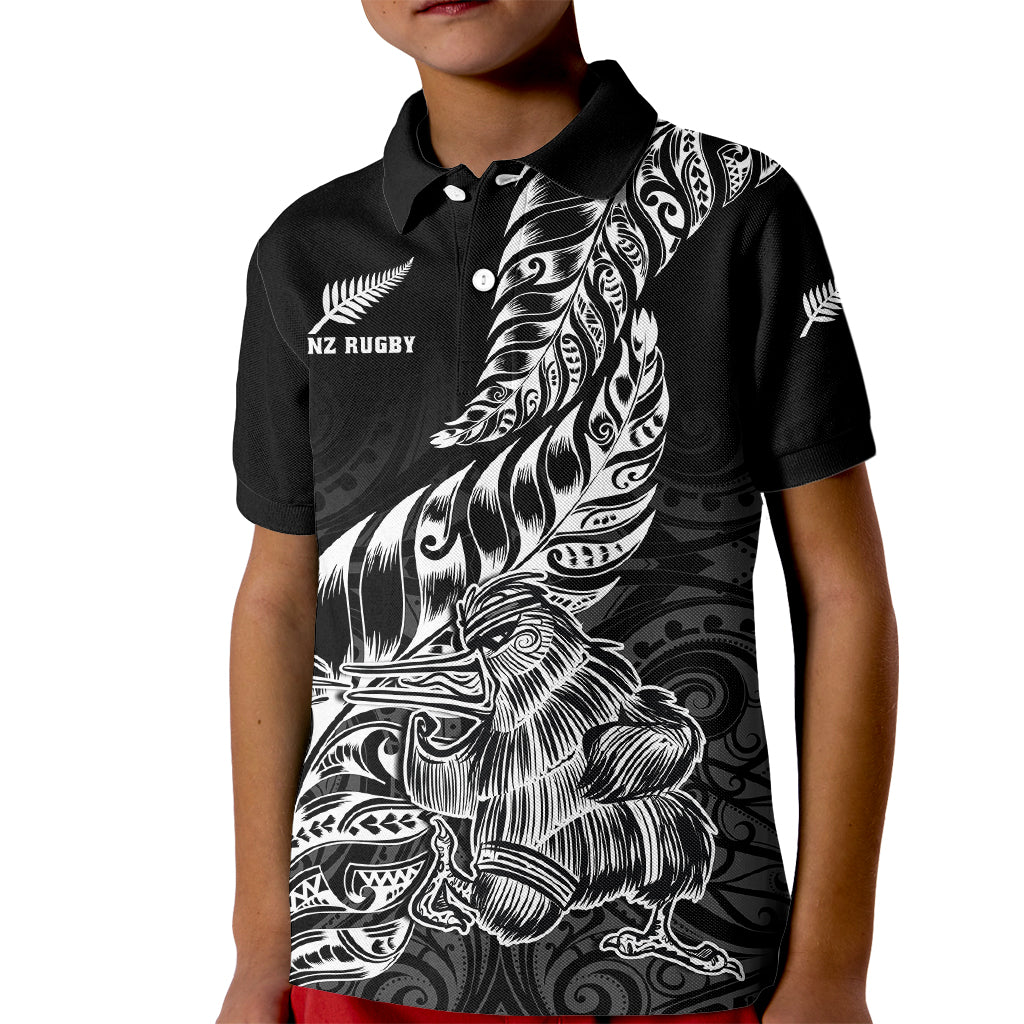 New Zealand Silver Fern Rugby Kid Polo Shirt Aotearoa Kiwi Maori Black Version - Wonder Print Shop