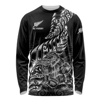 New Zealand Silver Fern Rugby Long Sleeve Shirt Aotearoa Kiwi Maori Black Version LT01