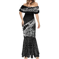 New Zealand Silver Fern Rugby Mermaid Dress Aotearoa Kiwi Maori Black Version - Wonder Print Shop