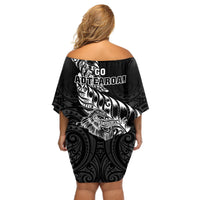 New Zealand Silver Fern Rugby Off Shoulder Short Dress Aotearoa Kiwi Maori Black Version - Wonder Print Shop