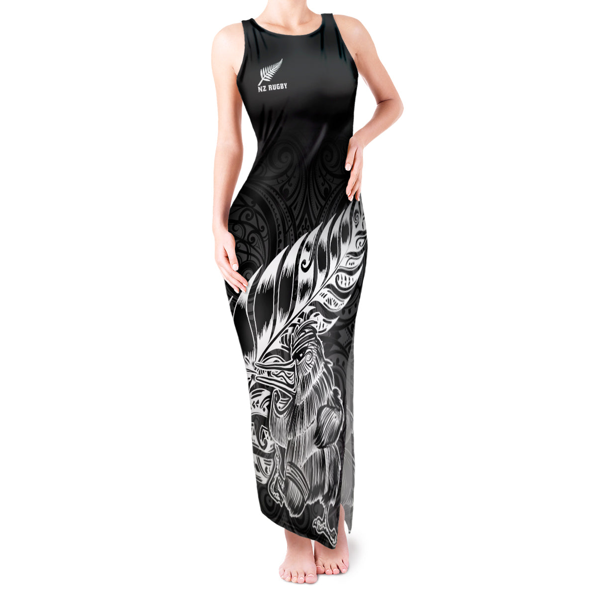 New Zealand Silver Fern Rugby Tank Maxi Dress Aotearoa Kiwi Maori Black Version - Wonder Print Shop