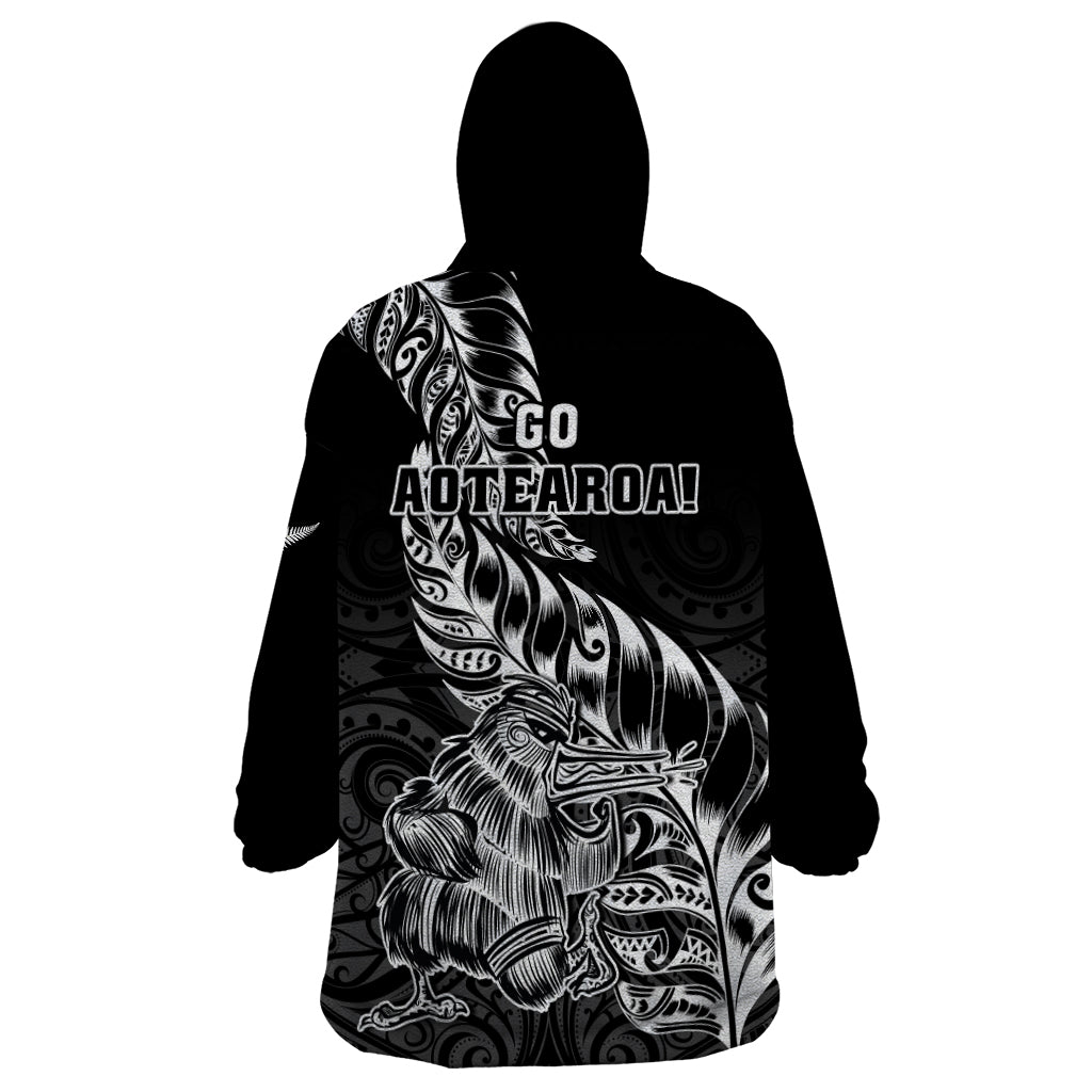 New Zealand Silver Fern Rugby Wearable Blanket Hoodie Aotearoa Kiwi Maori Black Version - Wonder Print Shop