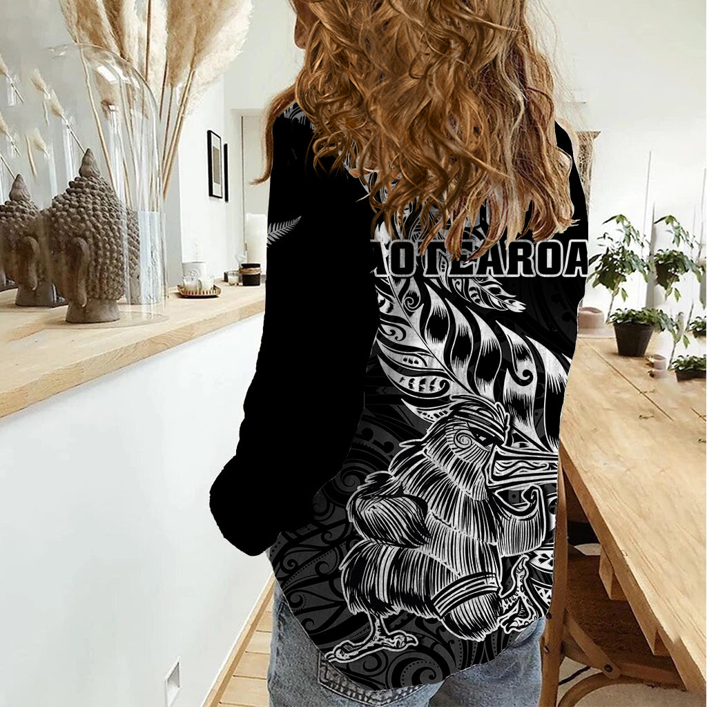 New Zealand Silver Fern Rugby Women Casual Shirt Aotearoa Kiwi Maori Black Version - Wonder Print Shop