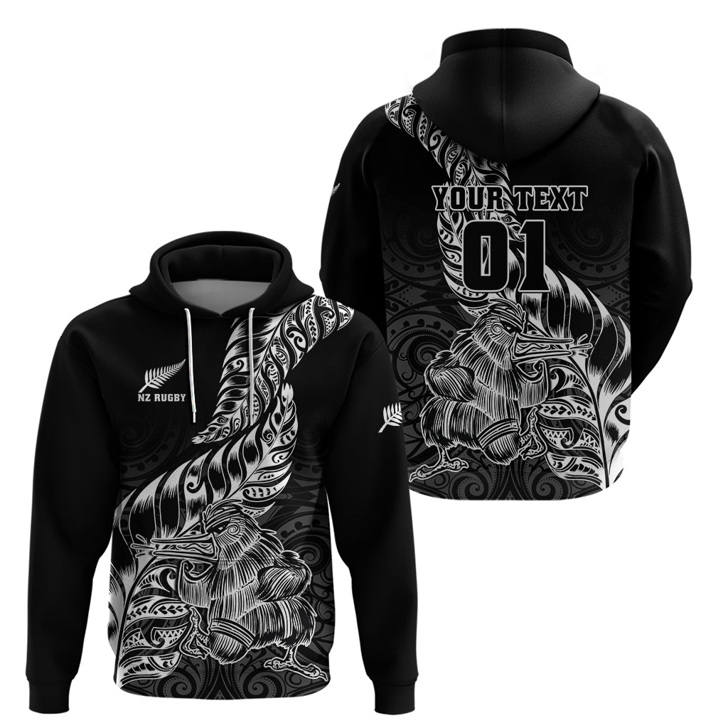 Custom New Zealand Silver Fern Rugby Hoodie Aotearoa Kiwi Maori Black Version - Wonder Print Shop