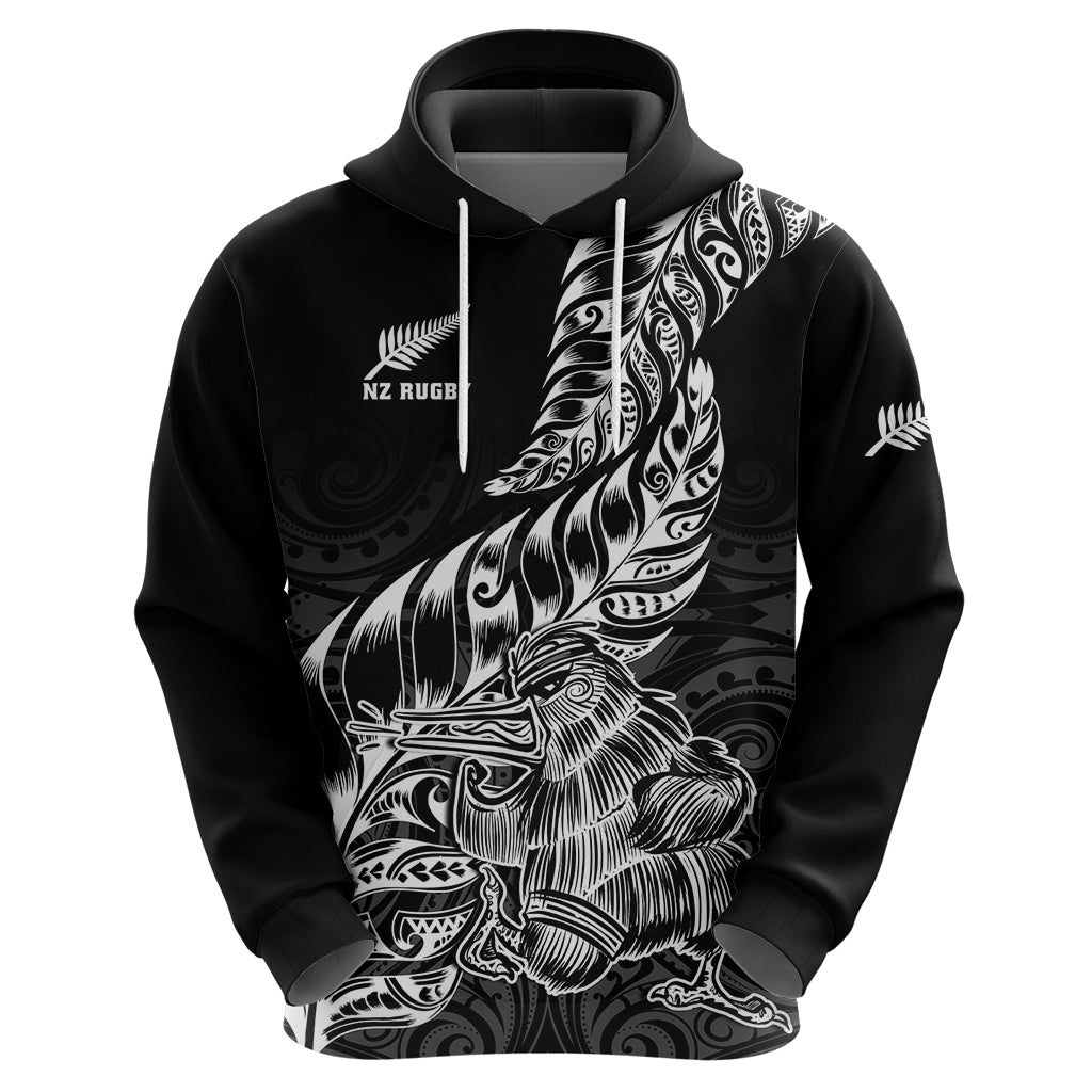Custom New Zealand Silver Fern Rugby Hoodie Aotearoa Kiwi Maori Black Version - Wonder Print Shop
