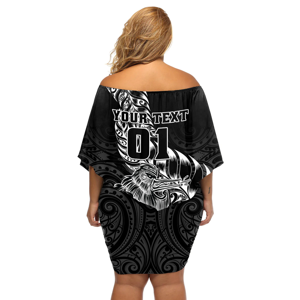 Custom New Zealand Silver Fern Rugby Off Shoulder Short Dress Aotearoa Kiwi Maori Black Version - Wonder Print Shop