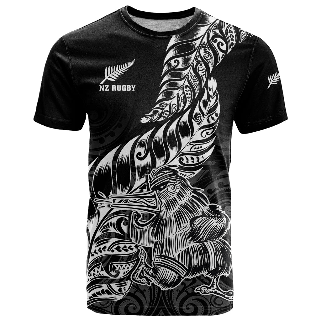 Custom New Zealand Silver Fern Rugby T Shirt Aotearoa Kiwi Maori Black Version - Wonder Print Shop