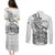 New Zealand Silver Fern Rugby Couples Matching Puletasi Dress and Long Sleeve Button Shirts Aotearoa Kiwi Maori White Version - Wonder Print Shop