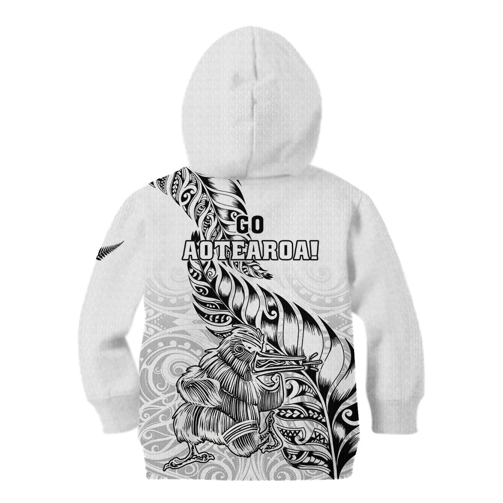 New Zealand Silver Fern Rugby Kid Hoodie Aotearoa Kiwi Maori White Version - Wonder Print Shop