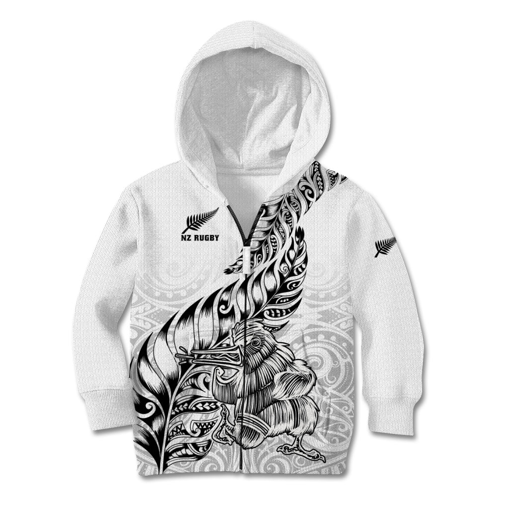 New Zealand Silver Fern Rugby Kid Hoodie Aotearoa Kiwi Maori White Version - Wonder Print Shop