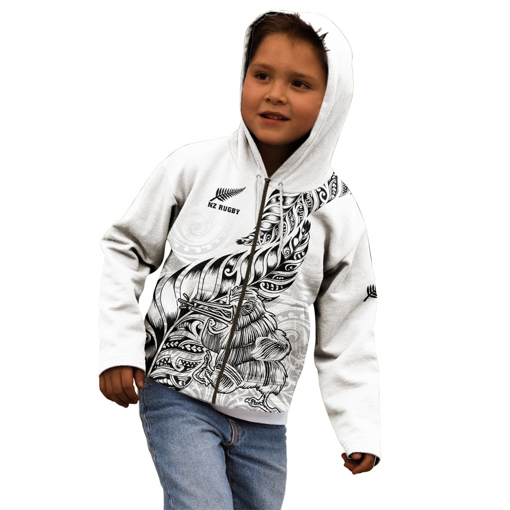 New Zealand Silver Fern Rugby Kid Hoodie Aotearoa Kiwi Maori White Version - Wonder Print Shop