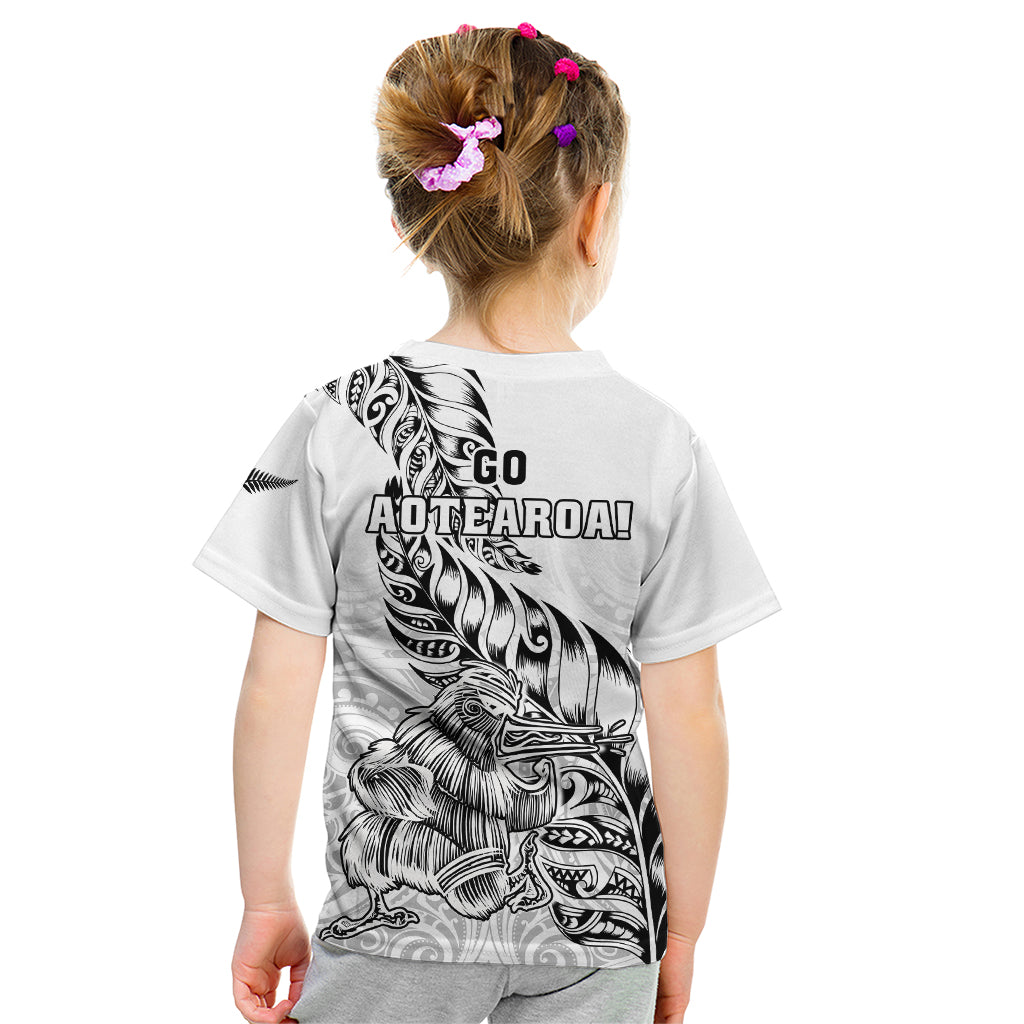 New Zealand Silver Fern Rugby Kid T Shirt Aotearoa Kiwi Maori White Version - Wonder Print Shop