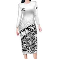 New Zealand Silver Fern Rugby Long Sleeve Bodycon Dress Aotearoa Kiwi Maori White Version - Wonder Print Shop