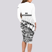 New Zealand Silver Fern Rugby Long Sleeve Bodycon Dress Aotearoa Kiwi Maori White Version - Wonder Print Shop