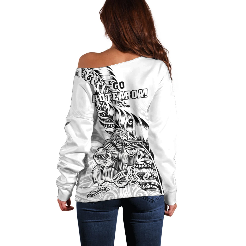 New Zealand Silver Fern Rugby Off Shoulder Sweater Aotearoa Kiwi Maori White Version - Wonder Print Shop
