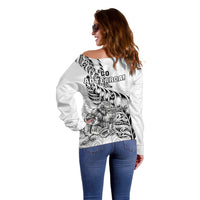 New Zealand Silver Fern Rugby Off Shoulder Sweater Aotearoa Kiwi Maori White Version - Wonder Print Shop