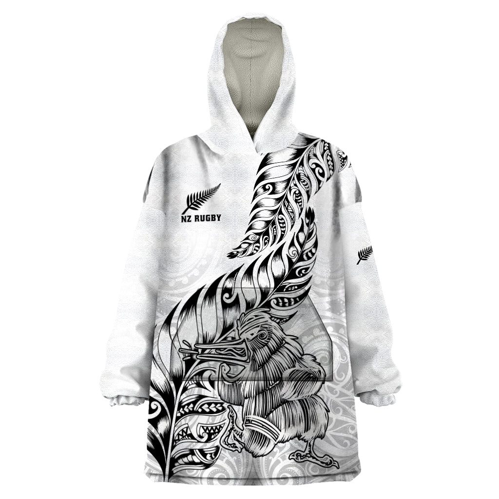 New Zealand Silver Fern Rugby Wearable Blanket Hoodie Aotearoa Kiwi Maori White Version - Wonder Print Shop