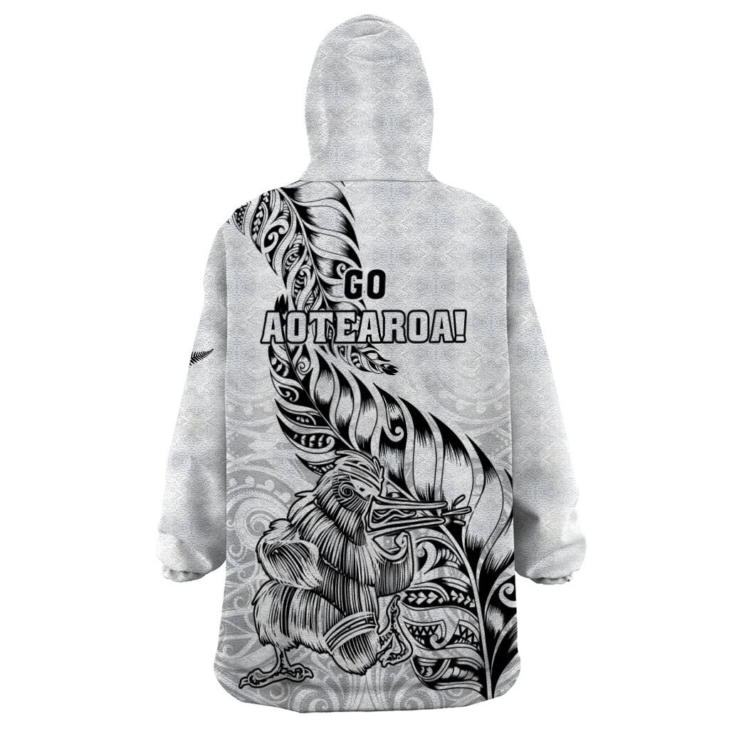 New Zealand Silver Fern Rugby Wearable Blanket Hoodie Aotearoa Kiwi Maori White Version - Wonder Print Shop