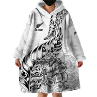 New Zealand Silver Fern Rugby Wearable Blanket Hoodie Aotearoa Kiwi Maori White Version - Wonder Print Shop