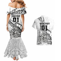Custom New Zealand Silver Fern Rugby Couples Matching Mermaid Dress and Hawaiian Shirt Aotearoa Kiwi Maori White Version - Wonder Print Shop